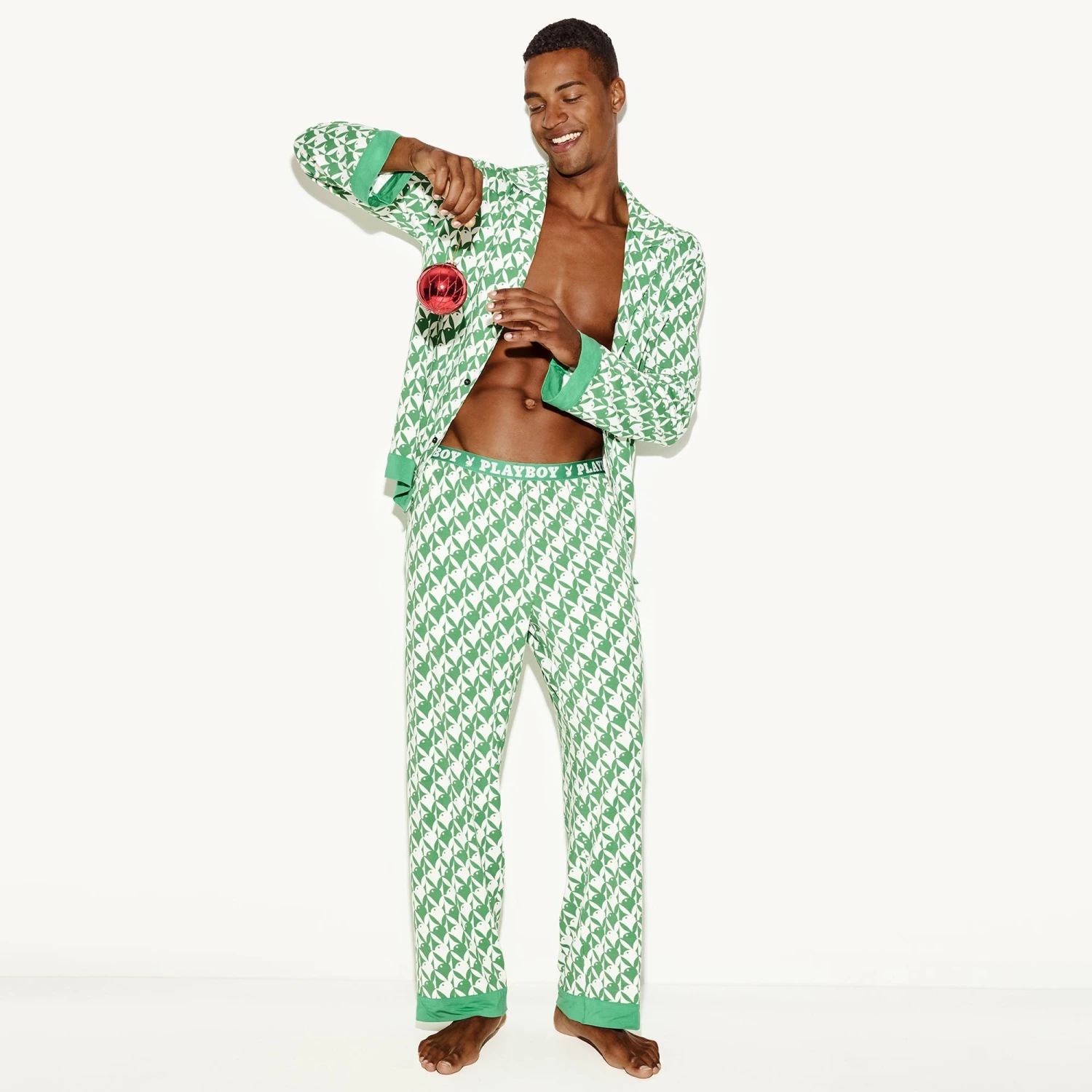 Men's Classic Pajama Set, Bunny Green - Image 2