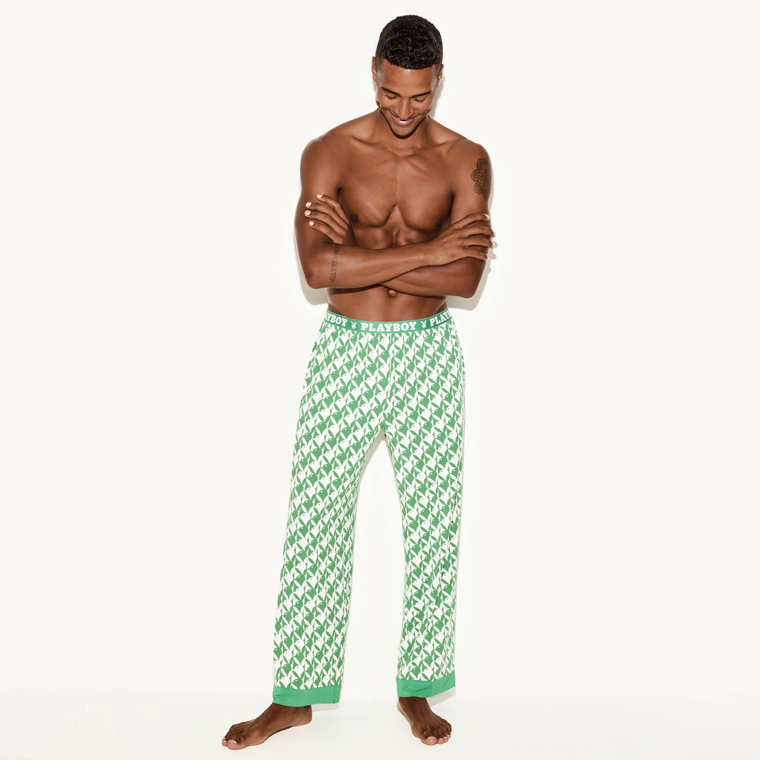 Men's Classic Pajama Set, Bunny Green