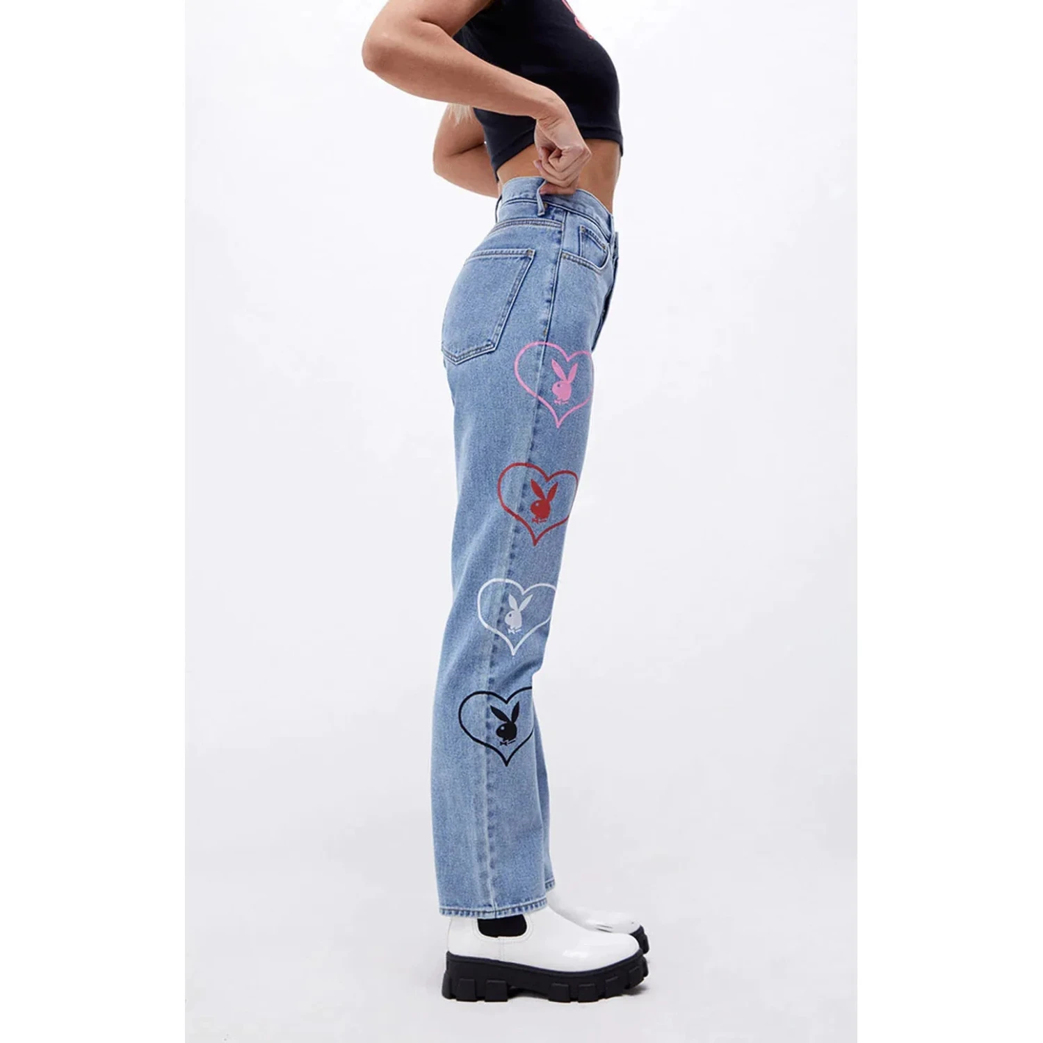 Women's Baggy Bunny Heart Denim Pants Amore 6 Women's Baggy Bunny Heart Denim Pants Amore - Image 4