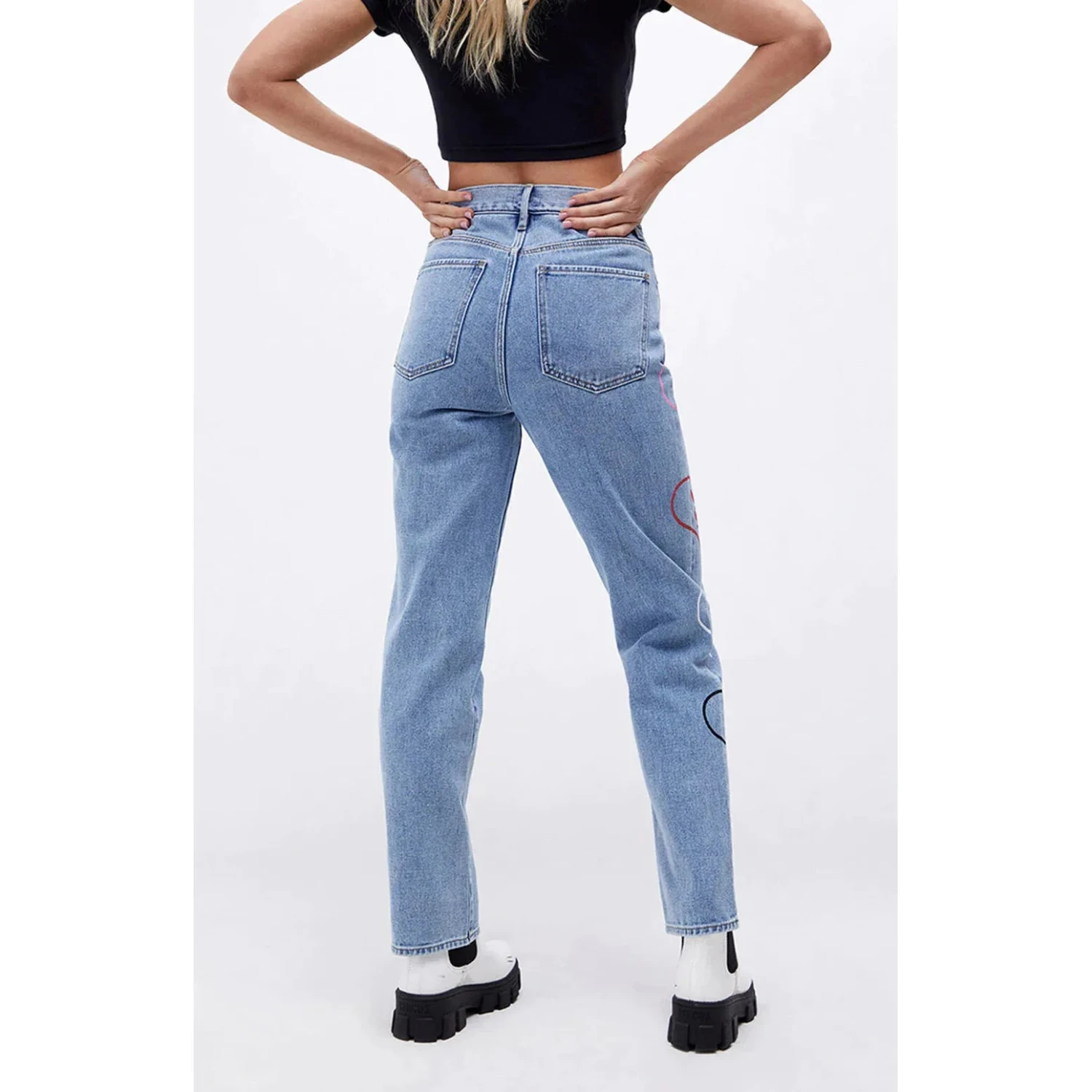 Women's Baggy Bunny Heart Denim Pants Amore 7 Women's Baggy Bunny Heart Denim Pants Amore - Image 5