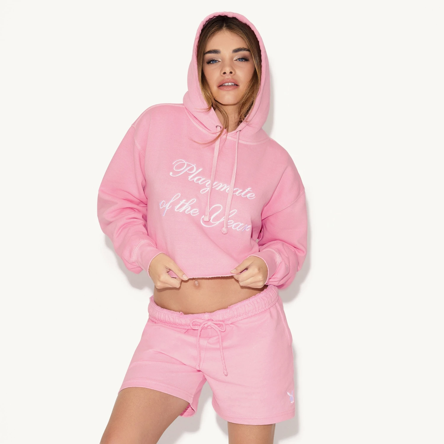 Playmate Of The Year Hoodie - Pink / White Print - Image 4