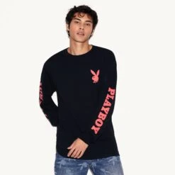 Playboy Masthead & Rabbit Head Long Sleeve -Best Clothing Store 478834 4822031040609 PLAYBOY MASTHEAD RABBIT HEAD LONG SLEEVE BLACK 7220
