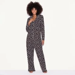 The Slumber Party Pajama Set, Black -Best Clothing Store 537245 6861443825761 CLASSIC PJ SET LONGSLEEVE ALL OVER BUNNY BLACK 1