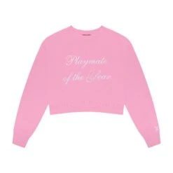 Playmate Of The Year Cropped Crewneck - Pink / White Print -Best Clothing Store 6927218344033 542760 PMOY CROPPED CREWNECK PINK 1