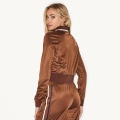 Playboy X FILA Jill Slim Zip-Up Jacket  -Best Clothing Store 91 516343 516333 PB X FILA JILL SLIM ZIP UP JACKET MARDI TRACK PANT BROWN 69294 A WEBSIZE