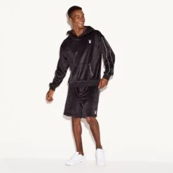 Men's Velour Hoodie Black 9 Men's Velour Hoodie Black -Best Clothing Store M32 536527 536533 VELOUR MATCHBACK GAMER HOODIE SHORT BLACK 73591