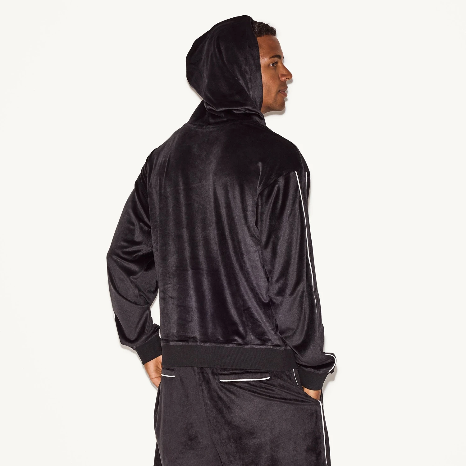 Men's Velour Hoodie Black 7 Men's Velour Hoodie Black - Image 5