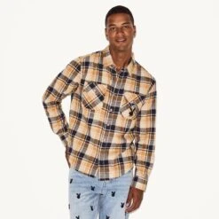 Men's Flannel Long Sleeve Shirt, Tan Plaid -Best Clothing Store M35 537807 6861585875041 MENS BRUSHED FLANNEL TAN PLAID 72493 56da6095 60ea 498e 8c47 d112ecf9b63e