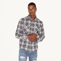 Men's Flannel Long Sleeve Shirt, White Plaid -Best Clothing Store M36 537819 6861586071649 MENS BRUSHED FLANNEL BLUE PLAID 72945 af14720a acf3 4124 b665 b291bf9a8a1e
