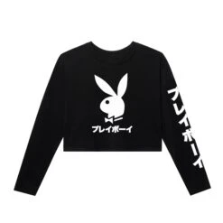Japanese Rabbit Head Women's Cropped Long Sleeve -Best Clothing Store PB JAPANRABBIT BLACKLSCROP f96fb10d 7bd1 4cf4 9e58 819e462c1c77