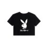 Japanese Rabbit Head Women's Cropped T-Shirt -Best Clothing Store PB JAPRAB FRONTBLACK