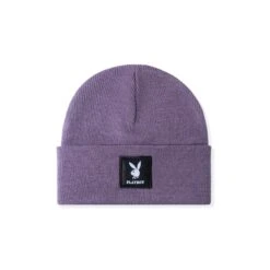 Knit Beanie With Logo Patch 23 Knit Beanie With Logo Patch -Best Clothing Store Playboy Knit Beanie with Logo Patch Mauve 01
