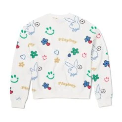 Women's Doodle Crew Neck Sweatshirt -Best Clothing Store Playboy Doodle Crew White 02