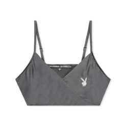 Women's Lounge Satin Cami & Short Set - Grey -Best Clothing Store Playboy MG Lounge Satin Cami Short Set Grey 01