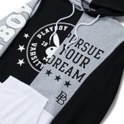 Women's Varsity Hoodie -Best Clothing Store Playboy Womens Sweatshirt Black 03