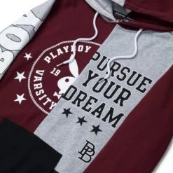 Women's Varsity Hoodie -Best Clothing Store Playboy Womens Sweatshirt Burgundy 03