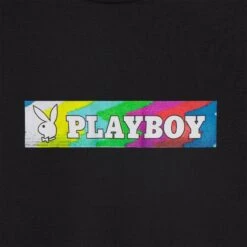Playboy X Color Bars Static Women's Cropped T-Shirt -Best Clothing Store Playboy color Bars Static Womens Cropped T Shirt Black 03