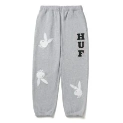 Playboy X HUF Rabbit Head Sweatpants -Best Clothing Store RABBIT HEAD FLEECE PANT GREY HEATHER PT00233 GYHTR 01